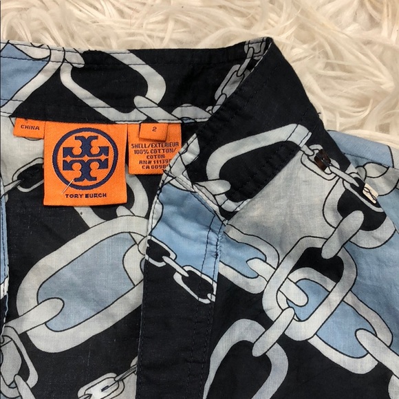 • Tory Burch • Chain Print Sequin Blue Tunic Top 2 - Picture 2 of 3